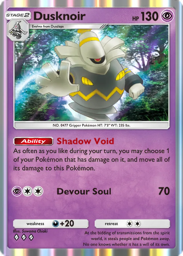 Dusknoir, Space-Time Smackdown #072, Stage 2 Psychic Pokémon, illustrated by Suwama Chiaki
