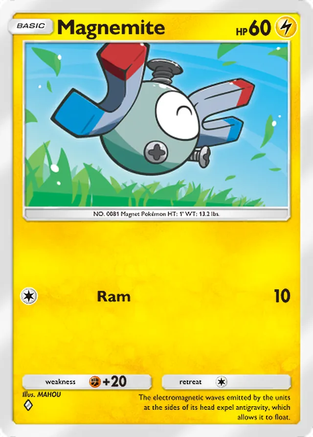 Magnemite, Space-Time Smackdown #051, Basic Lightning Pokémon, illustrated by MAHOU