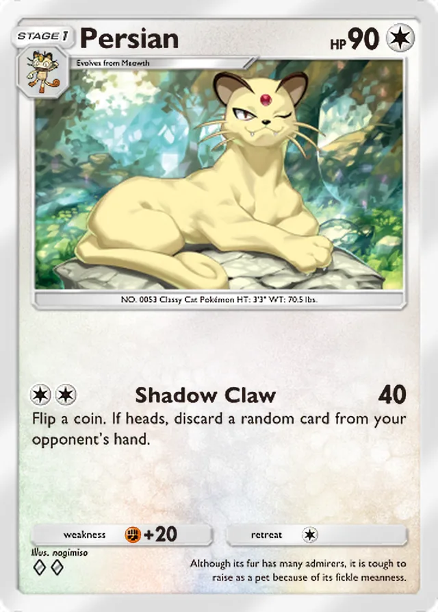 Persian, Genetic Apex #197, Stage 1 Colorless Pokémon, illustrated by nagimiso