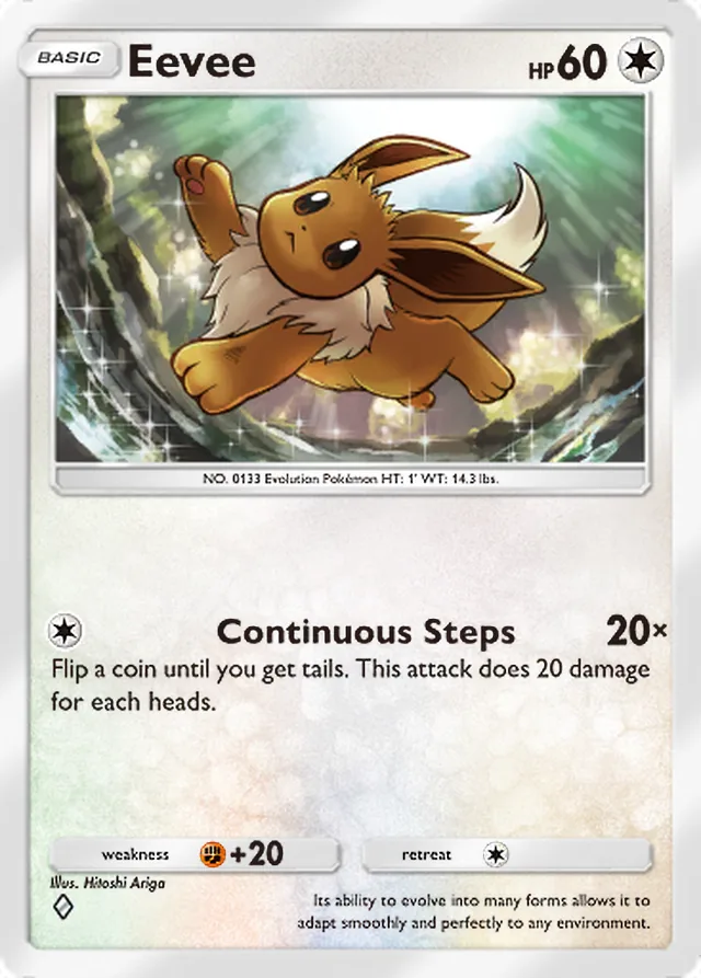 Eevee, Mythical Island #061, Basic Colorless Pokémon, illustrated by Hitoshi Ariga