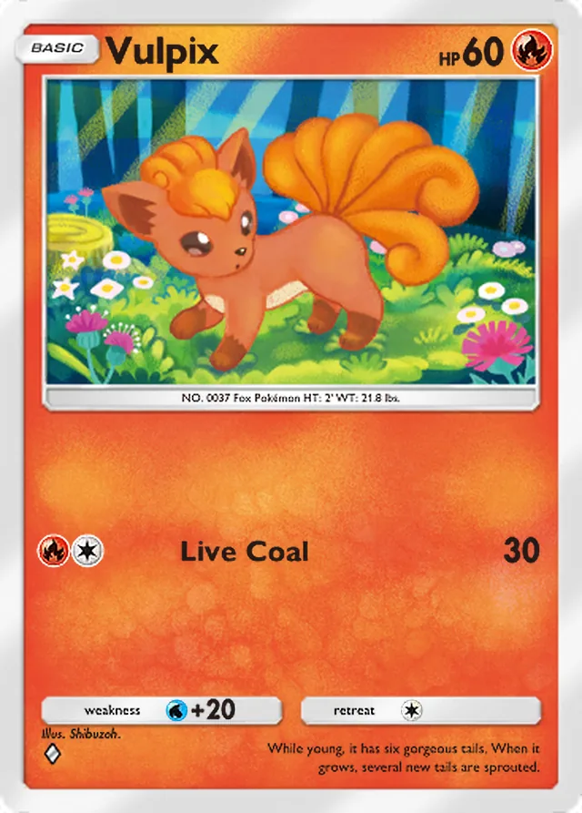 Vulpix, Wisdom of Sea and Sky #025, Basic Fire Pokémon, illustrated by Shibuzoh.