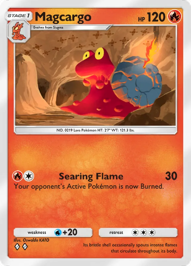 Magcargo, Space-Time Smackdown #026, Stage 1 Fire Pokémon, illustrated by Oswaldo KATO