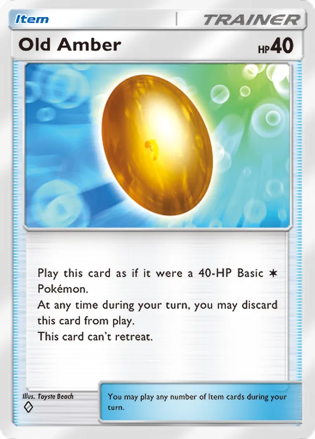 Old Amber, Genetic Apex #218, Trainer card, illustrated by Toyste Beach