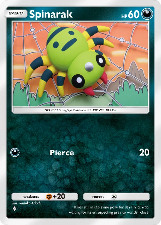 Spinarak, Wisdom of Sea and Sky #110, Basic Darkness Pokémon, illustrated by Sachiko Adachi