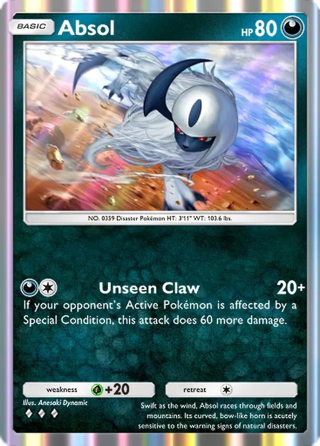Absol, Celestial Guardians #112, Basic Darkness Pokémon, illustrated by Anesaki Dynamic