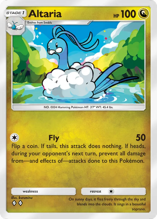 Altaria, Paradox Drive #052, Stage 1 Dragon Pokémon, illustrated by kurumitsu
