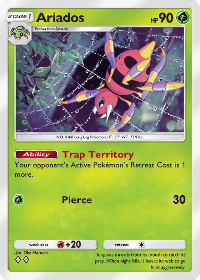 Ariados, Crimson Blaze #006, Stage 1 Grass Pokémon, illustrated by Tika Matsuno