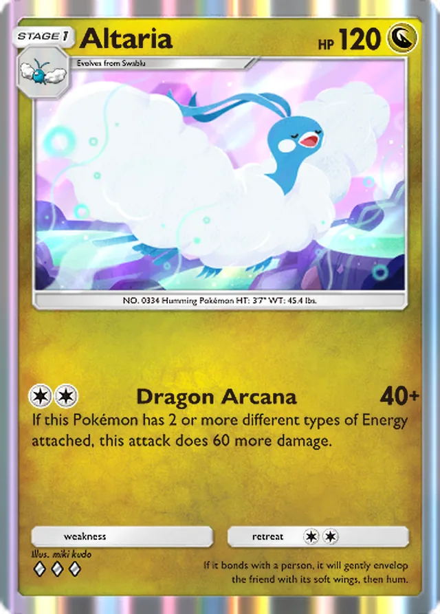 Altaria, Secluded Springs #055, Stage 1 Dragon Pokémon, illustrated by miki kudo