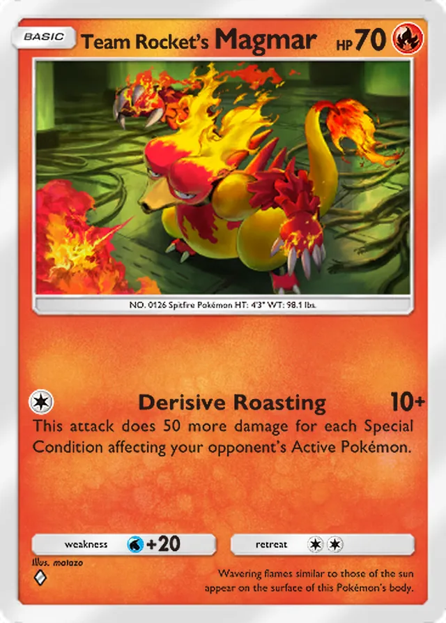 Team Rocket’s Magmar, Team Rocket’s Ambition #006, Basic Fire Pokémon, illustrated by matazo