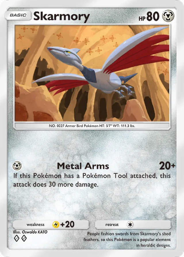 Skarmory, Space-Time Smackdown #111, Basic Metal Pokémon, illustrated by Oswaldo KATO