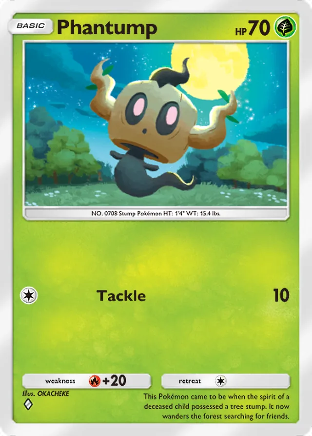 Phantump, Mega Shine #005, Basic Grass Pokémon, illustrated by OKACHEKE
