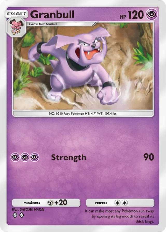 Granbull, Fantastical Parade #062, Stage 1 Psychic Pokémon, illustrated by SATOSHI NAKAI