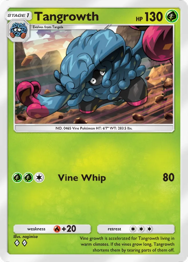 Tangrowth, Pulsing Aura #002, Stage 1 Grass Pokémon, illustrated by nagimiso