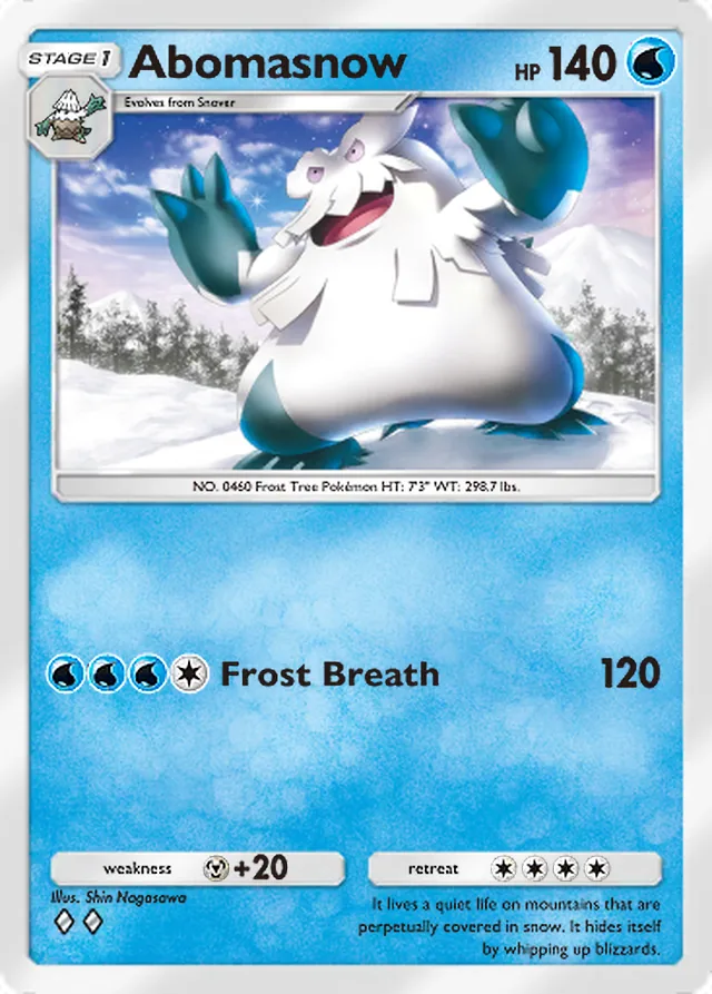 Abomasnow, Space-Time Smackdown #045, Stage 1 Water Pokémon, illustrated by Shin Nagasawa