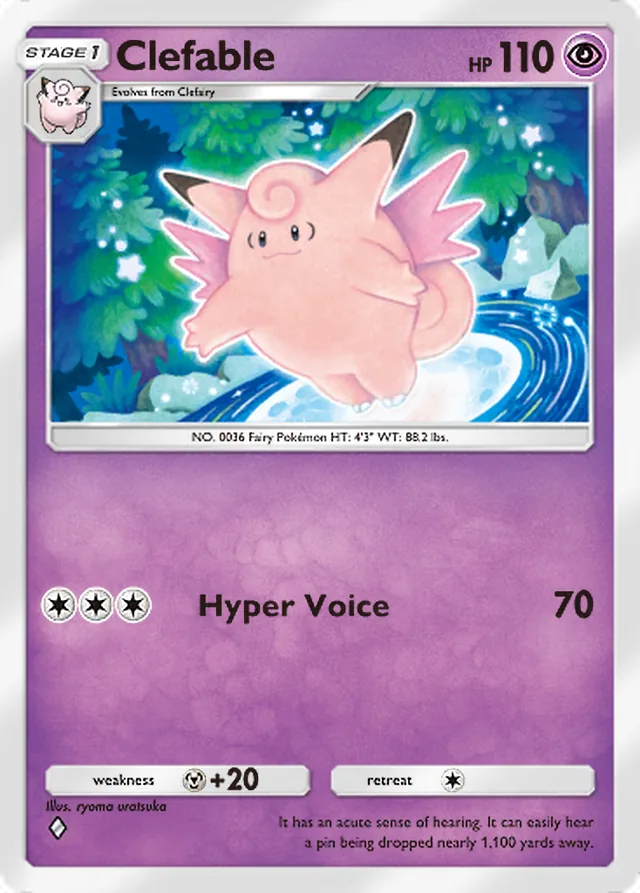 Clefable, Ruler of the Skies #065, Stage 1 Psychic Pokémon, illustrated by ryoma uratsuka
