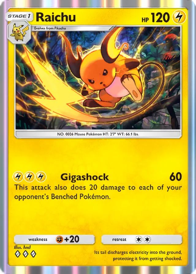 Raichu, Mythical Island #026, Stage 1 Lightning Pokémon, illustrated by hncl
