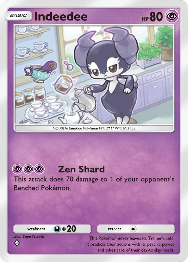 Indeedee, Fantastical Parade #076, Basic Psychic Pokémon, illustrated by Saya Tsuruta