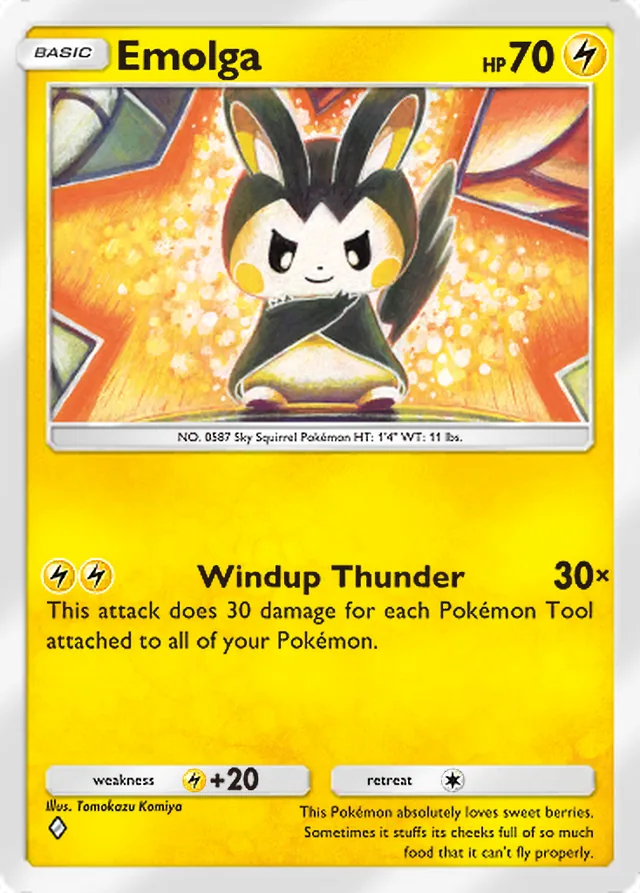 Emolga, Everyday Wonders #023, Basic Lightning Pokémon, illustrated by Tomokazu Komiya
