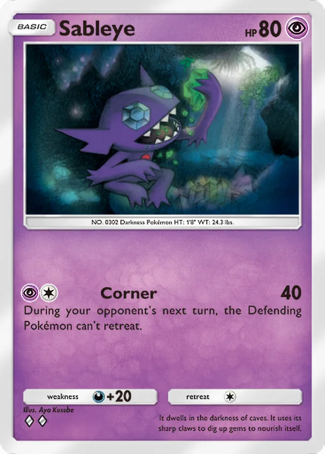 Sableye, Celestial Guardians #070, Basic Psychic Pokémon, illustrated by Aya Kusube