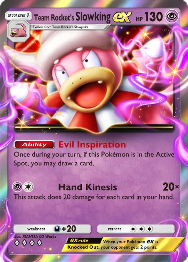 Team Rocket’s Slowking ex, Team Rocket’s Ambition #026, Stage 1 Psychic Pokémon, illustrated by PLANETA CG Works