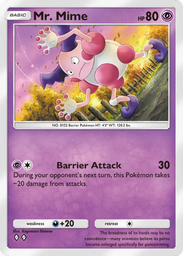 Mr. Mime, Genetic Apex #126, Basic Psychic Pokémon, illustrated by Kagemaru Himeno