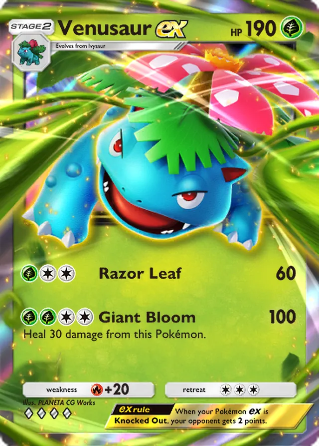 Venusaur ex, Genetic Apex #004, Stage 2 Grass Pokémon, illustrated by PLANETA CG Works