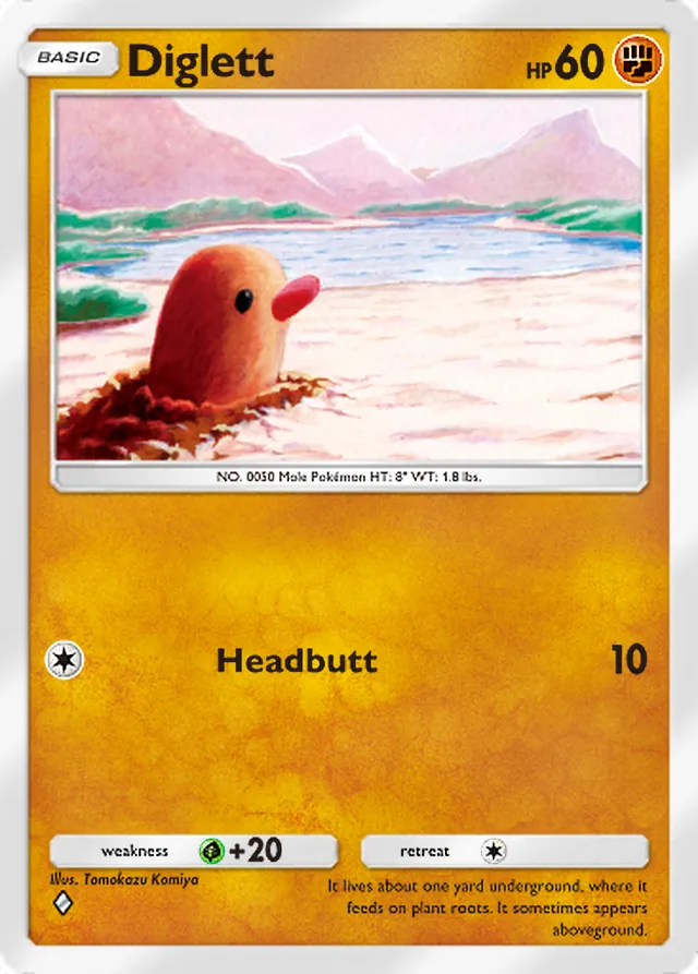 Diglett, Secluded Springs #040, Basic Fighting Pokémon, illustrated by Tomokazu Komiya
