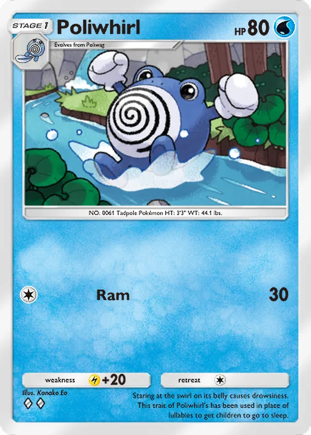 Poliwhirl, Secluded Springs #014, Stage 1 Water Pokémon, illustrated by Kanako Eo