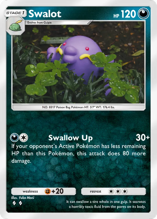 Swalot, Ruler of the Skies #099, Stage 1 Darkness Pokémon, illustrated by Yuka Morii