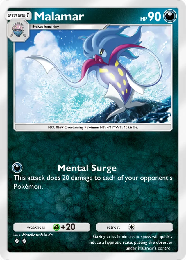 Malamar, Secluded Springs #052, Stage 1 Darkness Pokémon, illustrated by Masakazu Fukuda