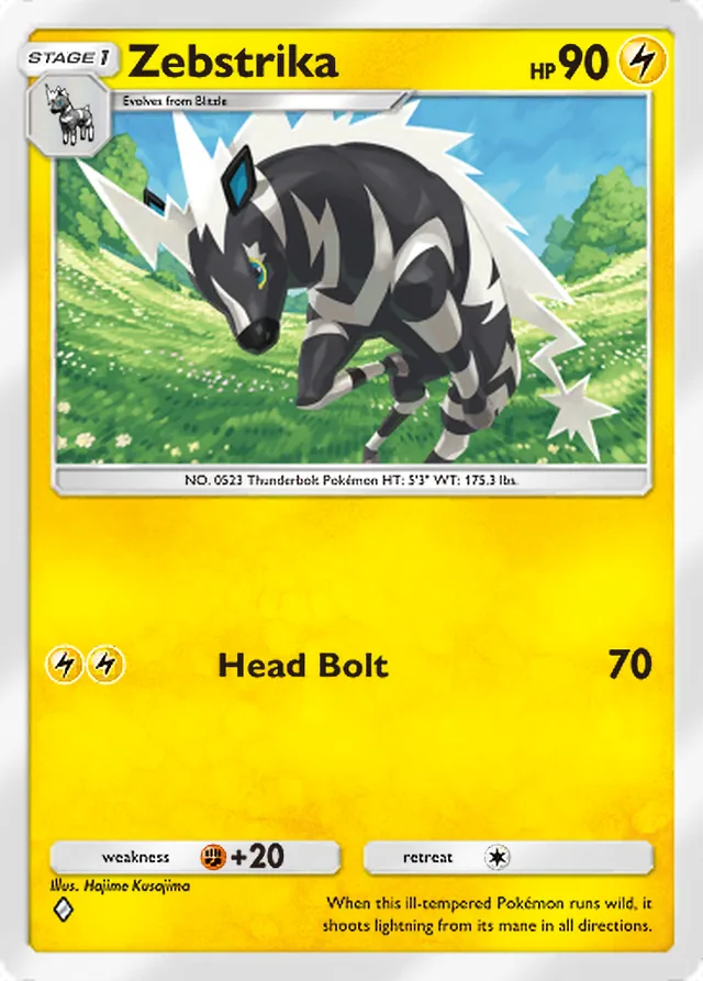 Zebstrika, Extradimensional Crisis #017, Stage 1 Lightning Pokémon, illustrated by Hajime Kusajima