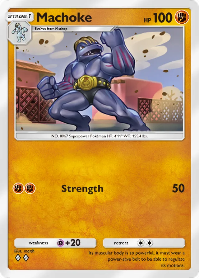 Machoke, Genetic Apex #144, Stage 1 Fighting Pokémon, illustrated by match