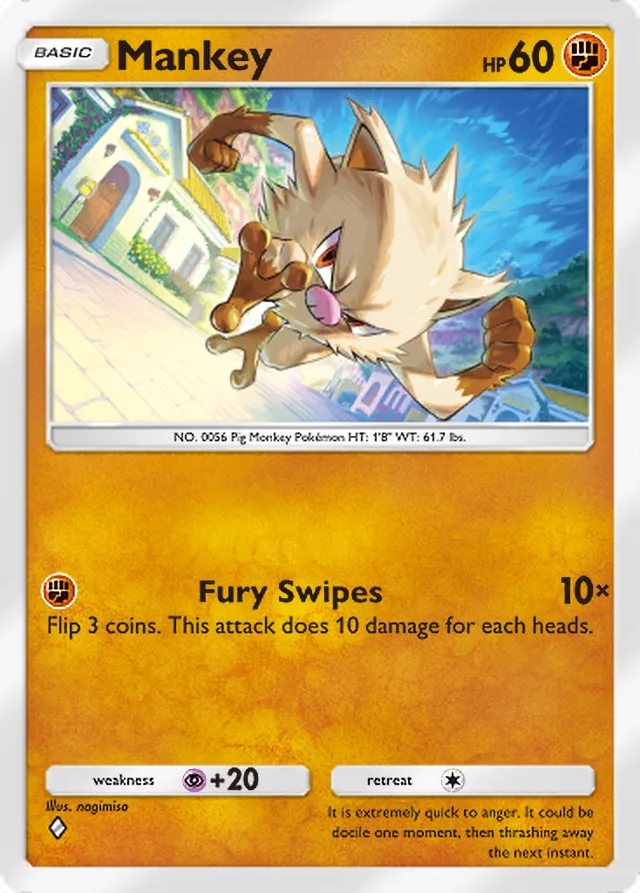 Mankey, Paldean Wonders #055, Basic Fighting Pokémon, illustrated by nagimiso