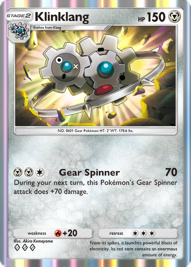 Klinklang, Wisdom of Sea and Sky #128, Stage 2 Metal Pokémon, illustrated by Akira Komayama