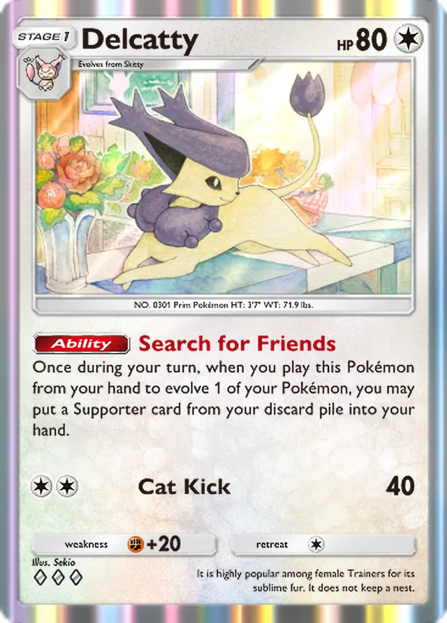 Delcatty, Mega Rising #194, Stage 1 Colorless Pokémon, illustrated by Sekio