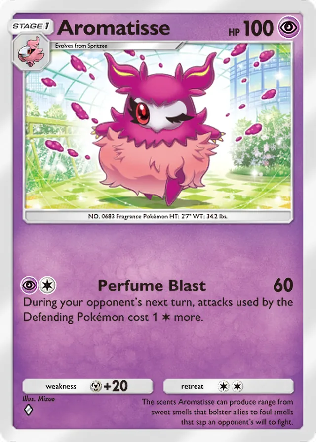Aromatisse, Crimson Blaze #036, Stage 1 Psychic Pokémon, illustrated by Mizue