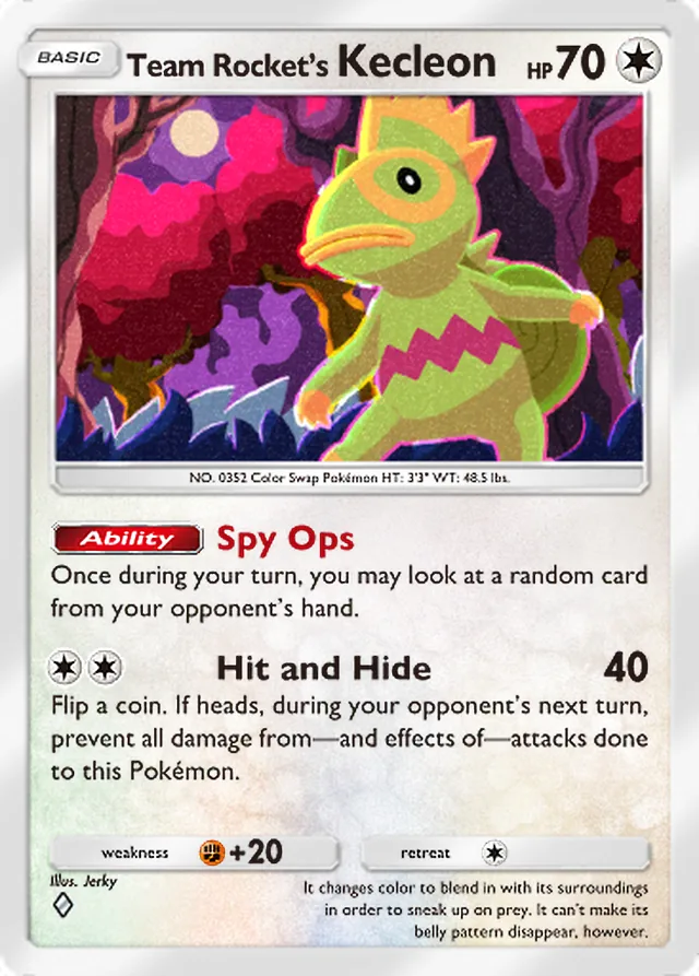 Team Rocket’s Kecleon, Team Rocket’s Ambition #062, Basic Colorless Pokémon, illustrated by Jerky