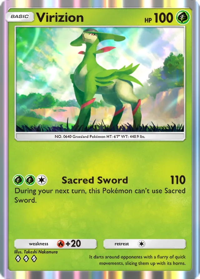 Virizion, Mega Rising #020, Basic Grass Pokémon, illustrated by Takeshi Nakamura