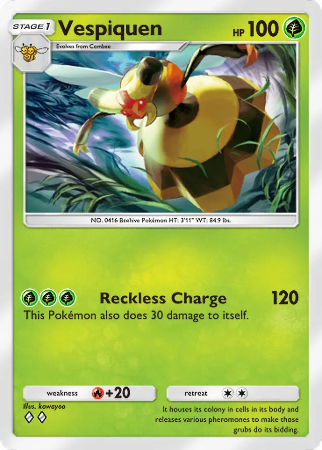 Vespiquen, Triumphant Light #005, Stage 1 Grass Pokémon, illustrated by kawayoo