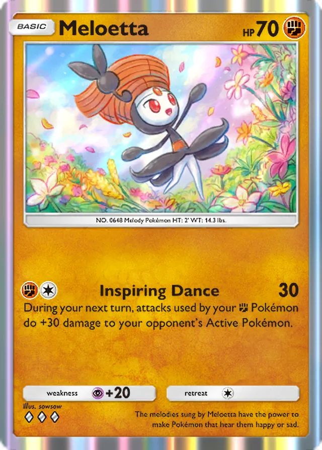 Meloetta, Pulsing Aura #089, Basic Fighting Pokémon, illustrated by sowsow