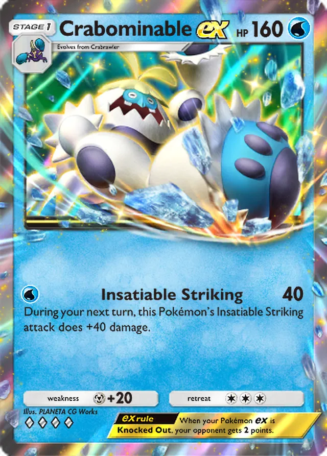 Crabominable ex, Celestial Guardians #049, Stage 1 Water Pokémon, illustrated by PLANETA CG Works