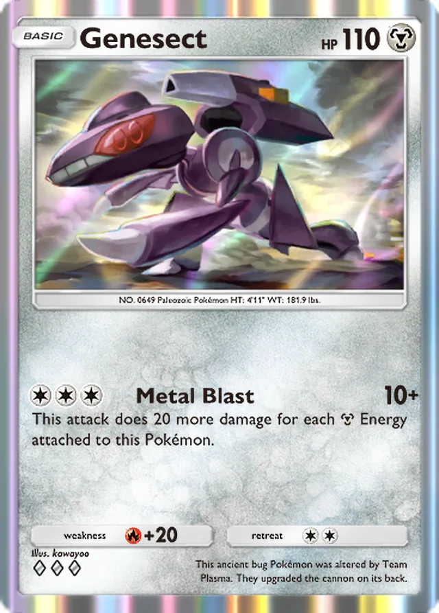Genesect, Crimson Blaze #054, Basic Metal Pokémon, illustrated by kawayoo