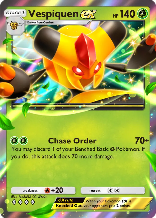 Vespiquen ex, Ruler of the Skies #011, Stage 1 Grass Pokémon, illustrated by PLANETA CG Works