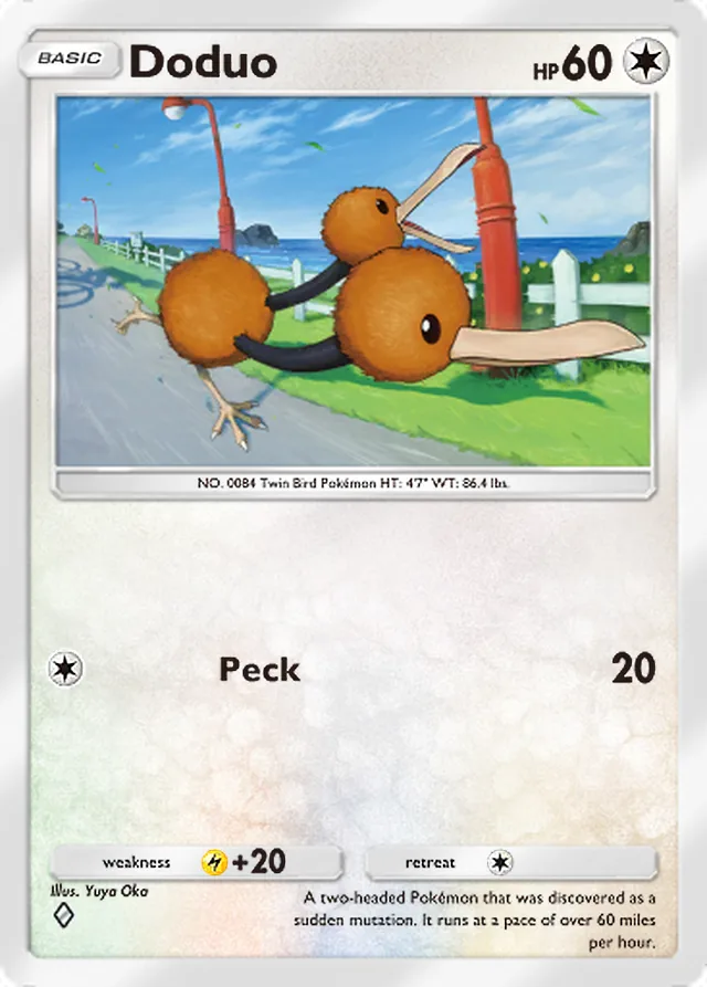 Doduo, Genetic Apex #199, Basic Colorless Pokémon, illustrated by Yuya Oka