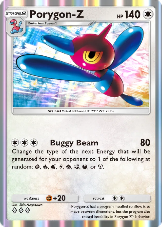 Porygon-Z, Space-Time Smackdown #129, Stage 2 Colorless Pokémon, illustrated by Shin Nagasawa