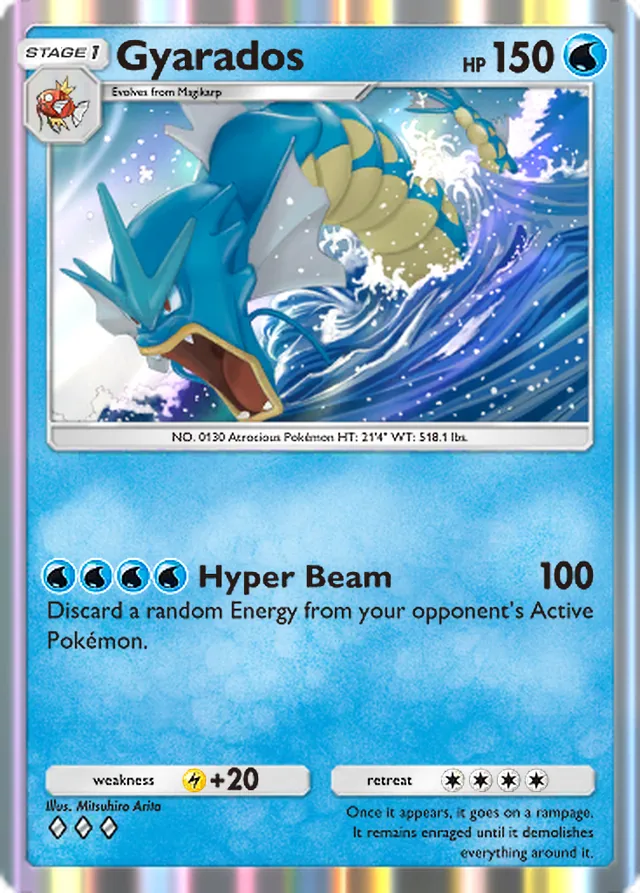 Gyarados, Genetic Apex #078, Stage 1 Water Pokémon, illustrated by Mitsuhiro Arita
