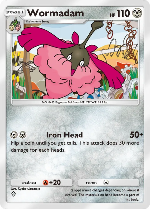 Wormadam, Space-Time Smackdown #115, Stage 1 Metal Pokémon, illustrated by Kyoko Umemoto