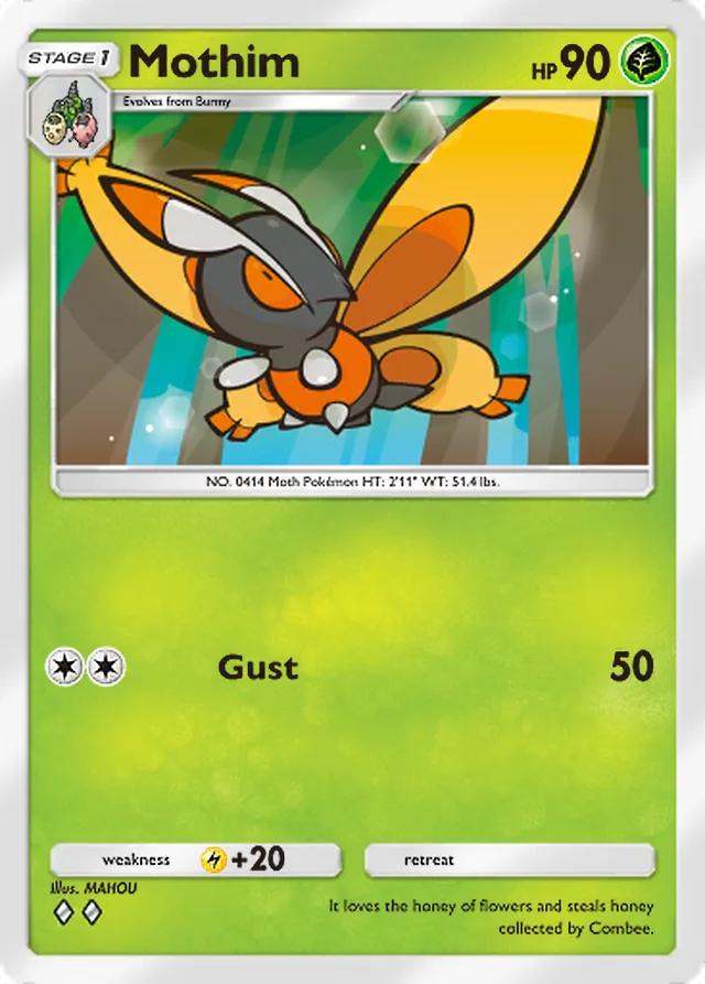 Mothim, Triumphant Light #003, Stage 1 Grass Pokémon, illustrated by MAHOU