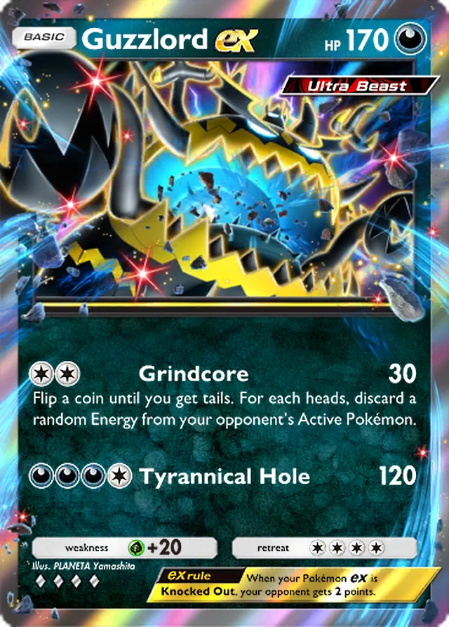 Guzzlord ex, Extradimensional Crisis #043, Basic Darkness Pokémon, illustrated by PLANETA Yamashita