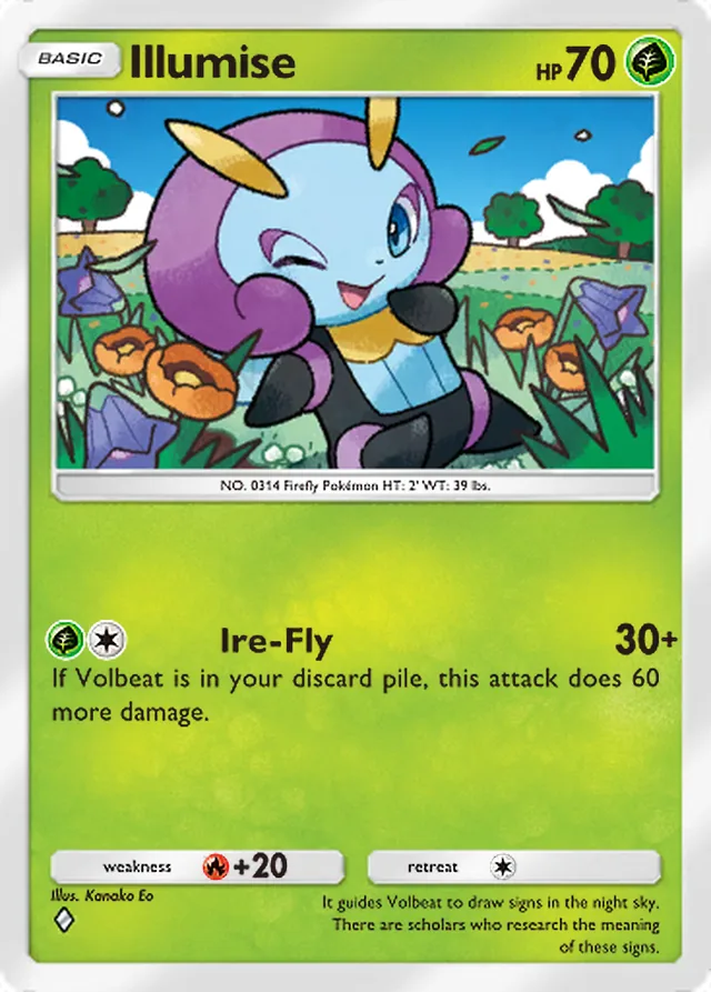 Illumise, Team Rocket’s Ambition #002, Basic Grass Pokémon, illustrated by Kanako Eo